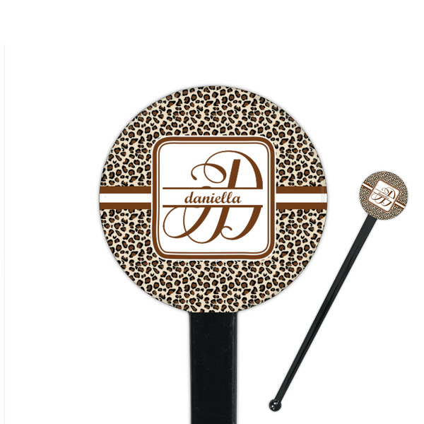 Custom Leopard Print 7" Round Plastic Stir Sticks - Black - Single Sided (Personalized)