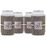 Leopard Print Can Cooler (12 oz) - Set of 4 w/ Name and Initial