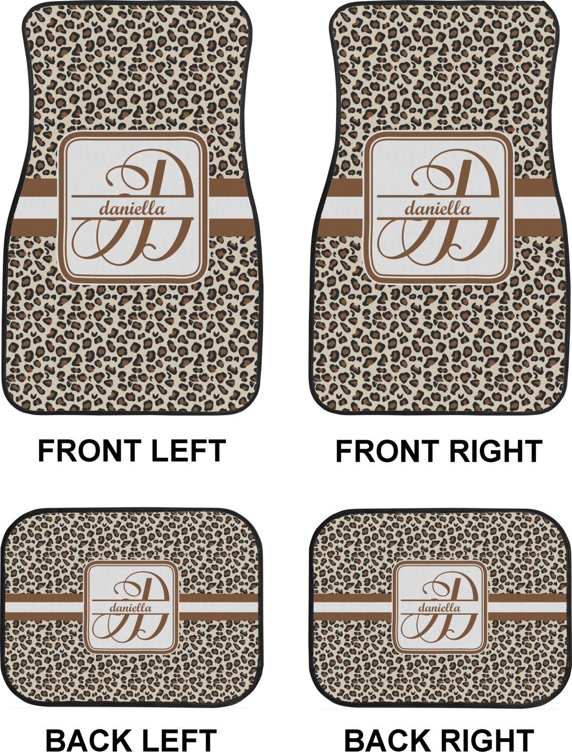 Leopard Print Car Floor Mats Set 2 Front 2 Back Personalized