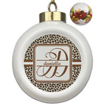 Leopard Print Ceramic Ball Ornaments - Poinsettia Garland (Personalized)