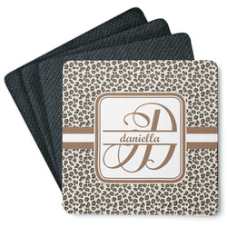 Leopard Print Square Rubber Backed Coasters - Set of 4 (Personalized)