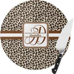 Leopard Print Round Glass Cutting Board - Medium (Personalized)