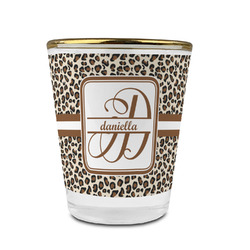 Leopard Print Glass Shot Glass - 1.5 oz - with Gold Rim - Single (Personalized)