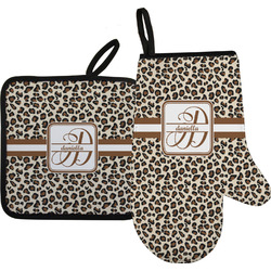 Leopard Print Right Oven Mitt & Pot Holder Set w/ Name and Initial