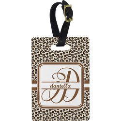 Leopard Print Plastic Luggage Tag - Rectangular w/ Name and Initial