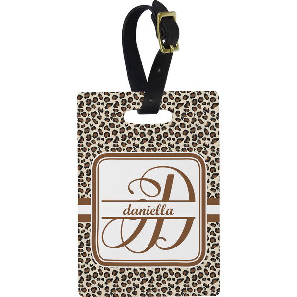 Custom Leopard Print Plastic Luggage Tag - Rectangular w/ Name and Initial