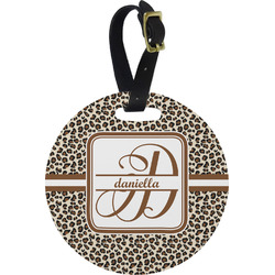 Leopard Print Plastic Luggage Tag - Round (Personalized)