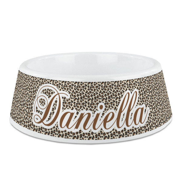 Custom Leopard Print Plastic Dog Bowl (Personalized)