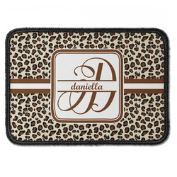 Leopard Print Iron On Rectangle Patch w/ Name and Initial