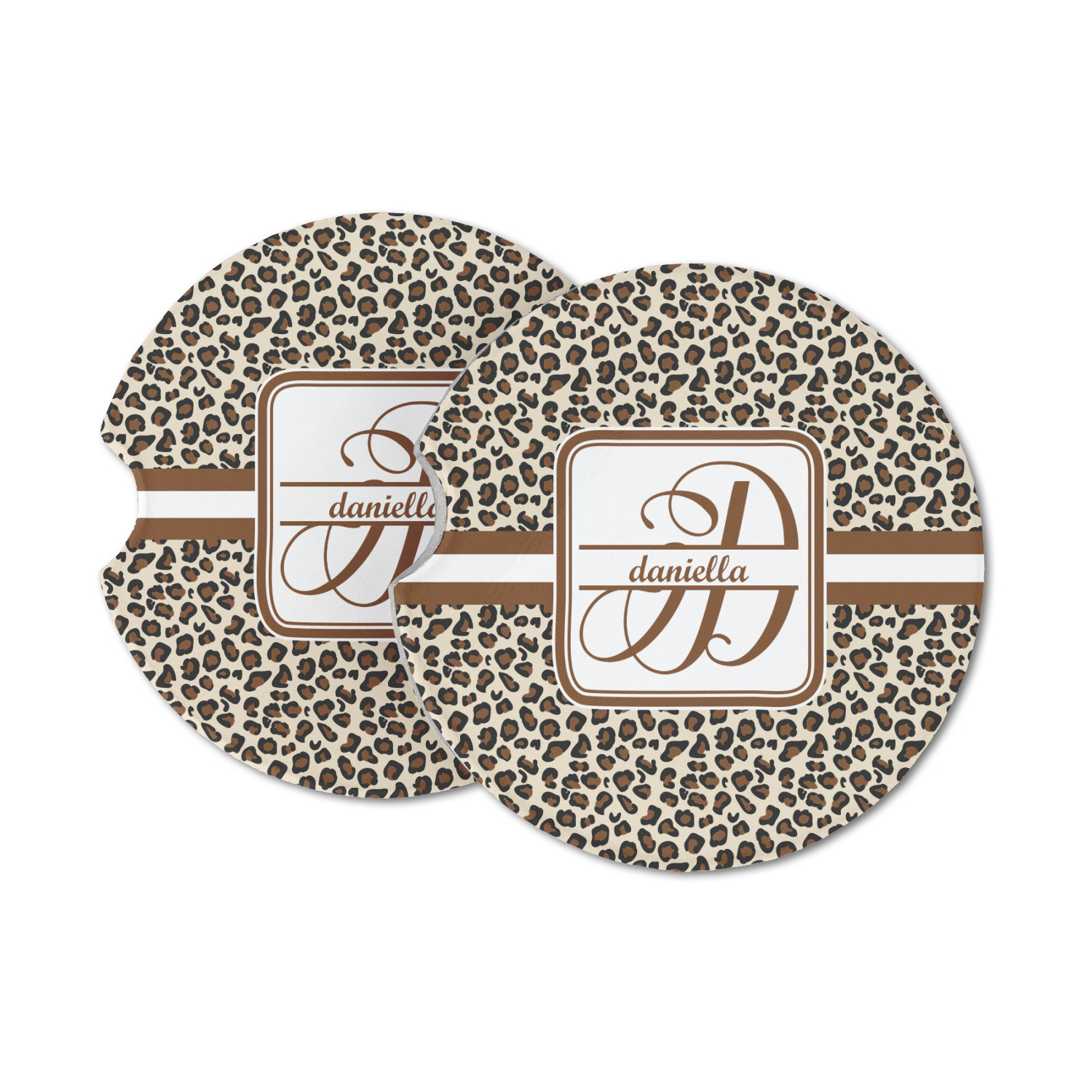 Custom Leopard Print Sandstone Car Coasters Personalized