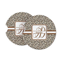 Leopard Print Sandstone Car Coasters - Set of 2 (Personalized)