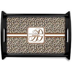 Leopard Print Black Wooden Tray - Small (Personalized)