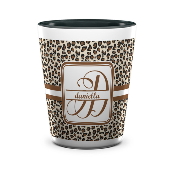 Custom Leopard Print Ceramic Shot Glass - 1.5 oz - Two Tone - Single (Personalized)