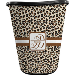 Leopard Print Waste Basket - Single Sided (Black) (Personalized)