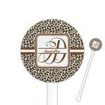 Leopard Print 5.5" Round Plastic Stir Sticks - White - Double Sided (Personalized)