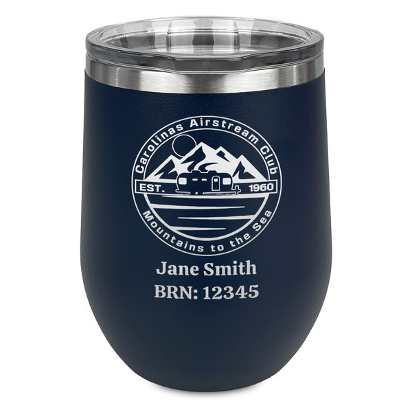 Custom Carolina Airstream Club Stemless Stainless Steel Wine Tumbler - Navy - Double-Sided