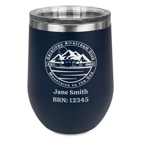 Custom Carolina Airstream Club Stemless Stainless Steel Wine Tumbler - Navy - Single-Sided