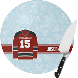 Hockey Round Glass Cutting Board - Small (Personalized)