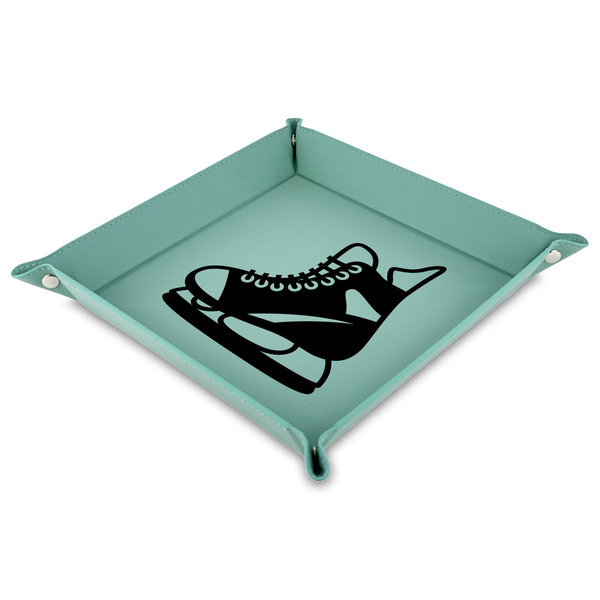 Custom Hockey Faux Leather Dice Tray - 9" x 9"  - Teal