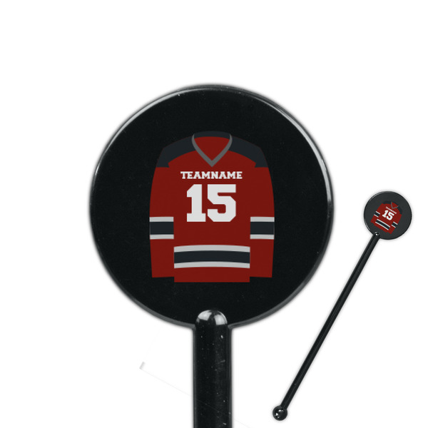 Custom Hockey 5.5" Round Plastic Stir Sticks - Black - Double Sided (Personalized)