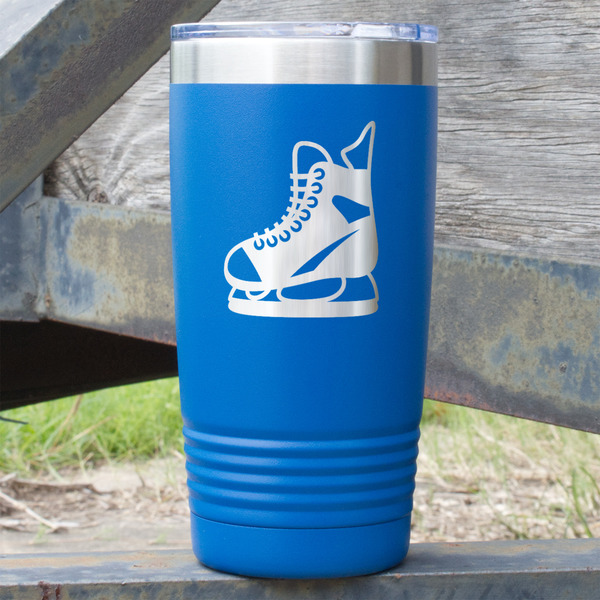 Custom Hockey 20 oz Stainless Steel Tumbler - Royal Blue - Double Sided (Personalized)