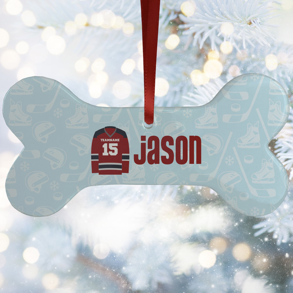 Custom Hockey Ceramic Dog Ornament w/ Name and Number