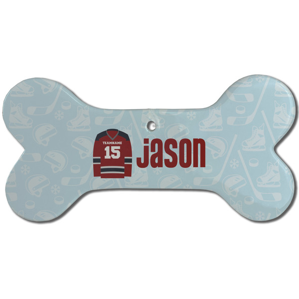 Custom Hockey Ceramic Dog Ornament - Front w/ Name and Number