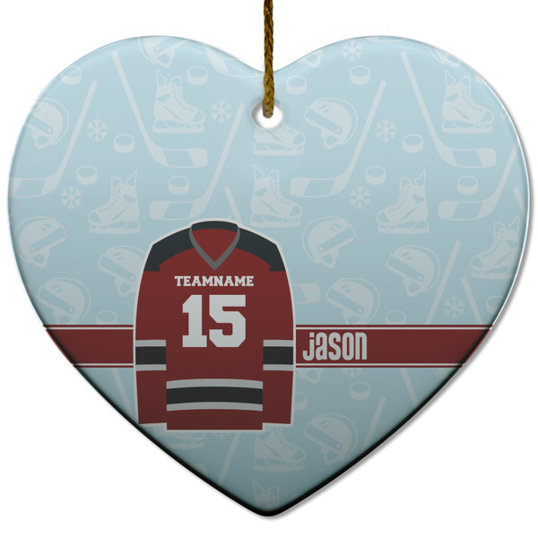 Custom Hockey Heart Ceramic Ornament w/ Name and Number