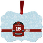 Hockey Metal Frame Ornament - Double Sided w/ Name and Number