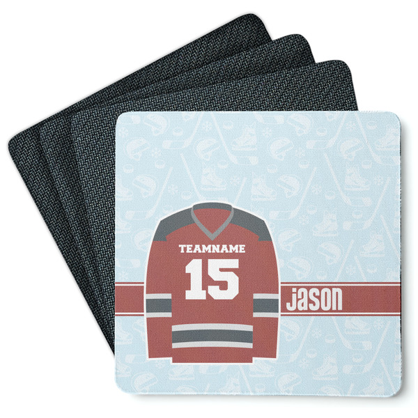 Custom Hockey Square Rubber Backed Coasters - Set of 4 (Personalized)