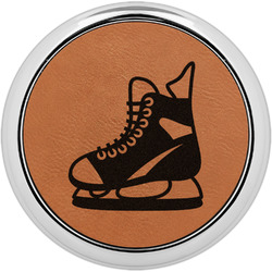 Hockey Set of 4 Leatherette Round Coasters w/ Silver Edge