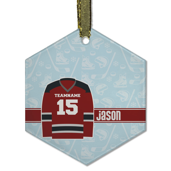 Custom Hockey Flat Glass Ornament - Hexagon w/ Name and Number