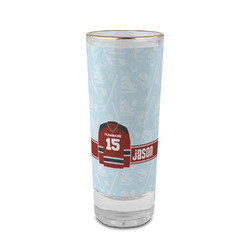 Hockey 2 oz Shot Glass -  Glass with Gold Rim - Set of 4 (Personalized)