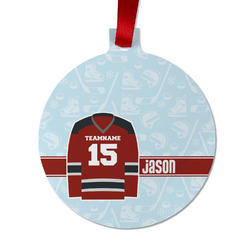 Hockey Metal Ball Ornament - Double Sided w/ Name and Number