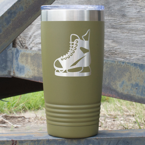 Custom Hockey 20 oz Stainless Steel Tumbler - Olive - Double Sided (Personalized)