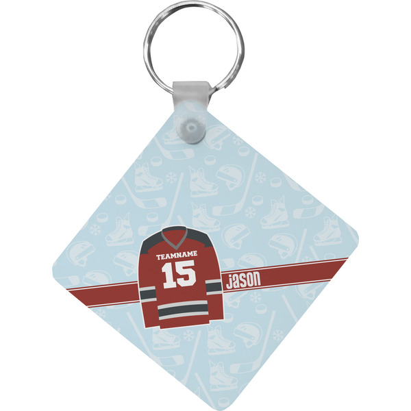 Custom Hockey Diamond Plastic Keychain w/ Name and Number