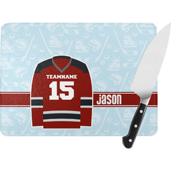 Hockey Rectangular Glass Cutting Board - Large - 15.25"x11.25" w/ Name and Number