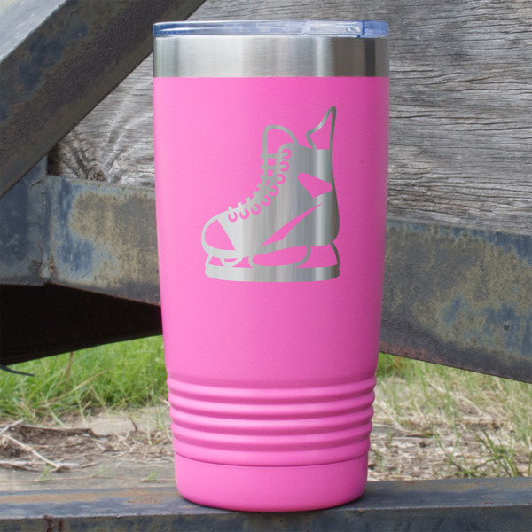 Custom Hockey 20 oz Stainless Steel Tumbler - Pink - Double Sided (Personalized)