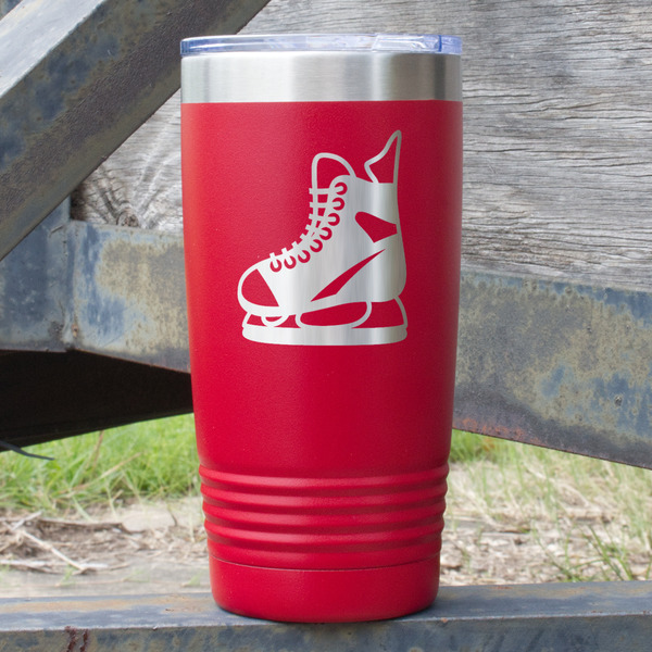 Custom Hockey 20 oz Stainless Steel Tumbler - Red - Double Sided (Personalized)