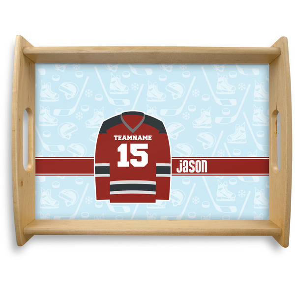 Custom Hockey Natural Wooden Tray - Large (Personalized)