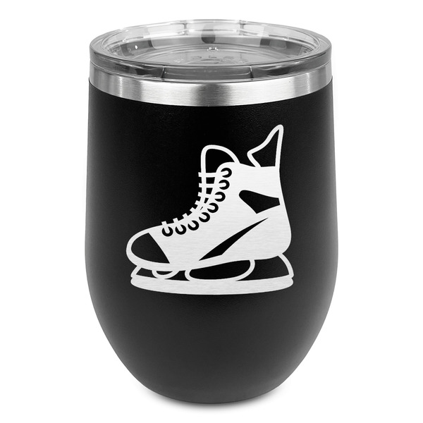 Custom Hockey Stemless Stainless Steel Wine Tumbler - Black - Double Sided (Personalized)