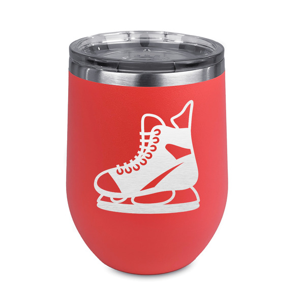 Custom Hockey Stemless Stainless Steel Wine Tumbler - Coral - Single Sided