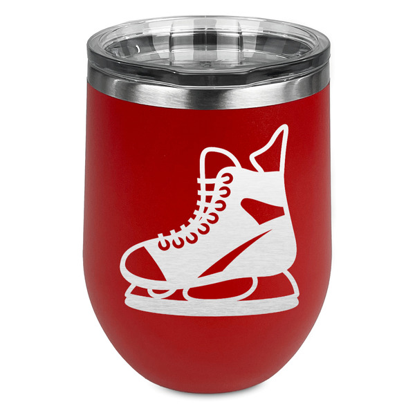 Custom Hockey Stemless Stainless Steel Wine Tumbler - Red - Double Sided (Personalized)