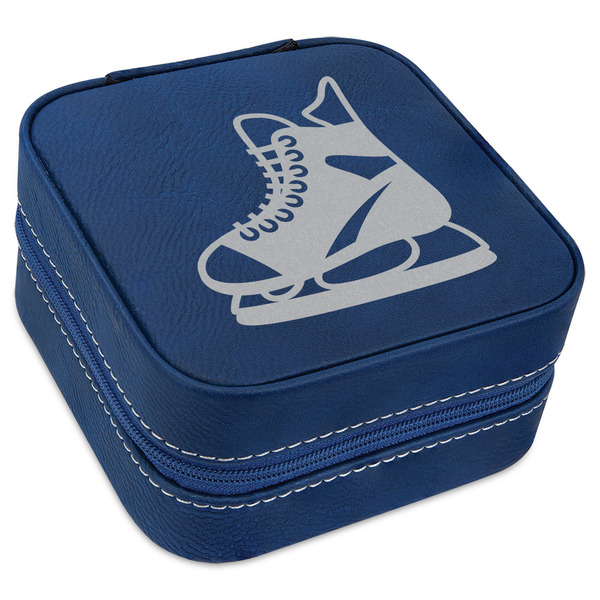 Custom Hockey Travel Jewelry Box - Navy Blue Leather