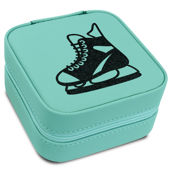 Custom Hockey Travel Jewelry Box - Teal Leather