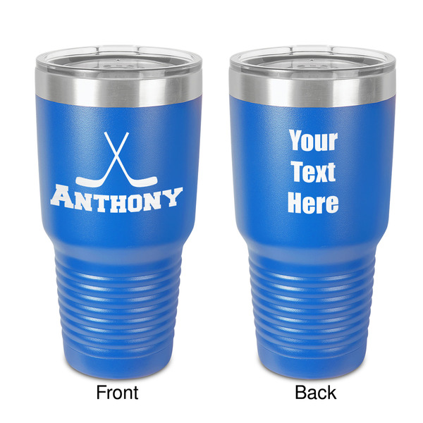 Custom Hockey 2 30 oz Stainless Steel Tumbler - Royal Blue - Double-Sided (Personalized)