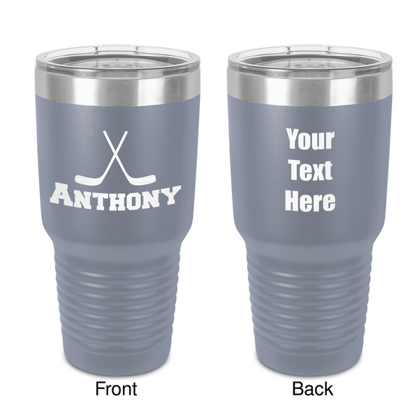 Custom Hockey 2 30 oz Stainless Steel Tumbler - Grey - Double-Sided (Personalized)