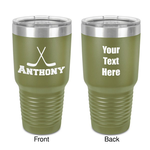 Custom Hockey 2 30 oz Stainless Steel Tumbler - Olive - Double-Sided (Personalized)