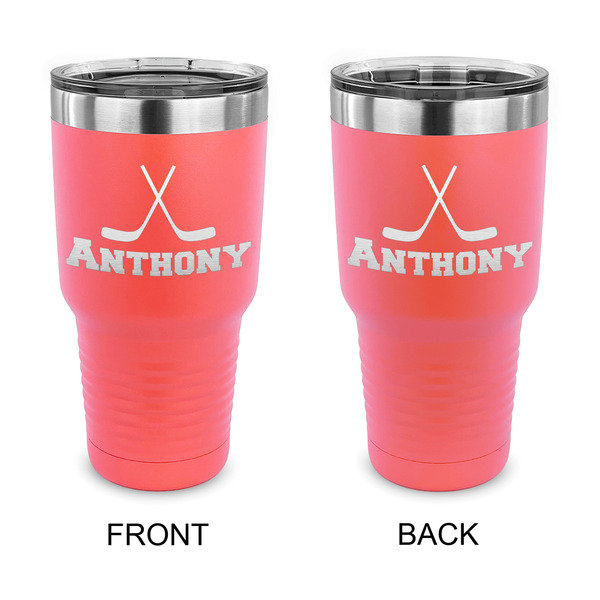 Custom Hockey 2 30 oz Stainless Steel Tumbler - Coral - Double Sided (Personalized)