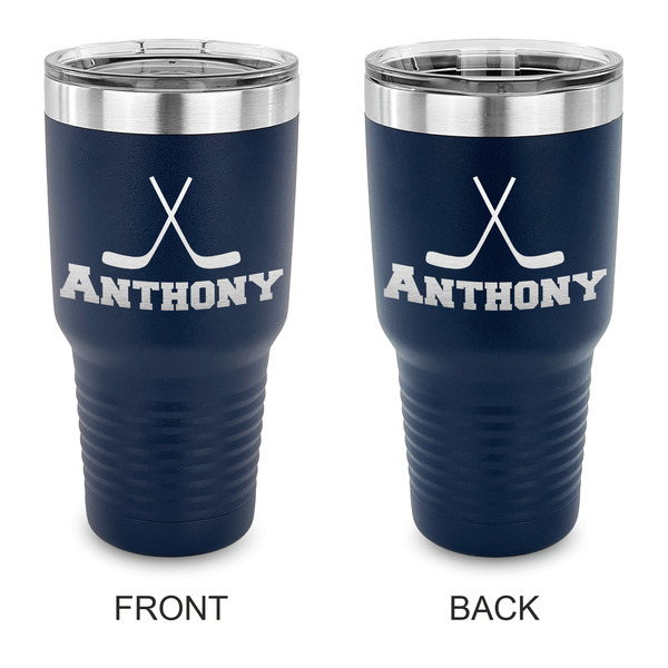 Custom Hockey 2 30 oz Stainless Steel Tumbler - Navy - Double Sided (Personalized)